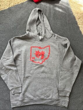 Gray Hoodie with Red Ohio Leaf Graphic